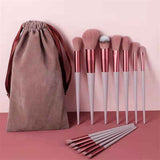 Petra store 13-Piece Makeup Brush Set with pink and white handles and soft bristles with storage pouch