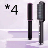 Petra store 2 In 1 Hair Straightener hairbrush with black and purple design showing front and back view