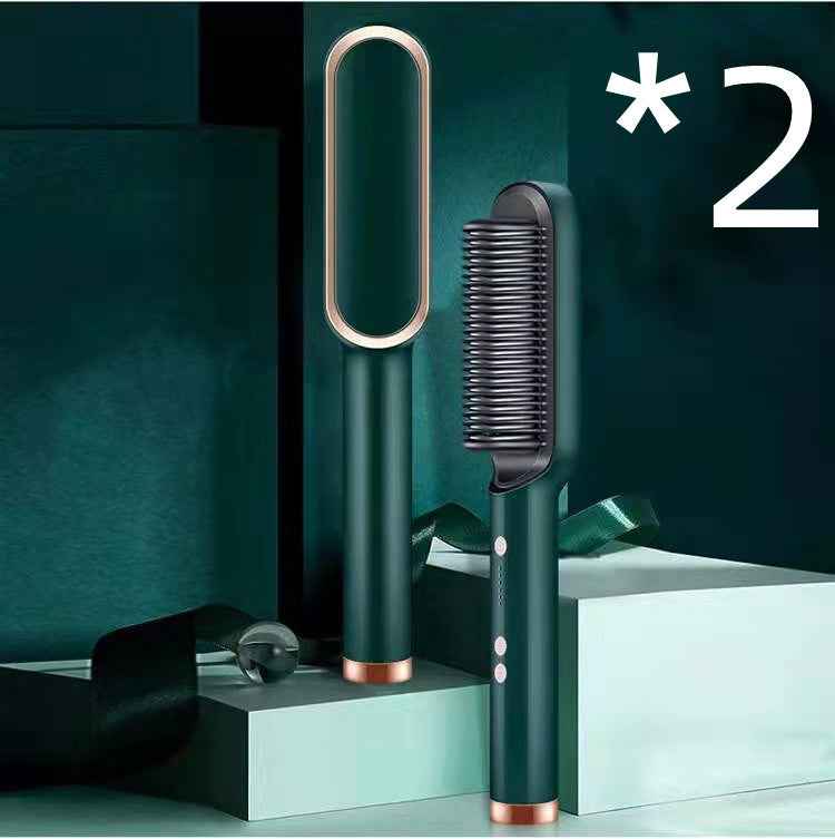 Petra store 2 In 1 Hair Straightener in dark green with rose gold accents on display