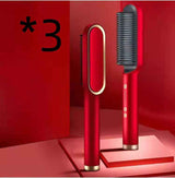 Red 2 In 1 Hair Straightener with brush design and gold accents from Petra store for sleek styling