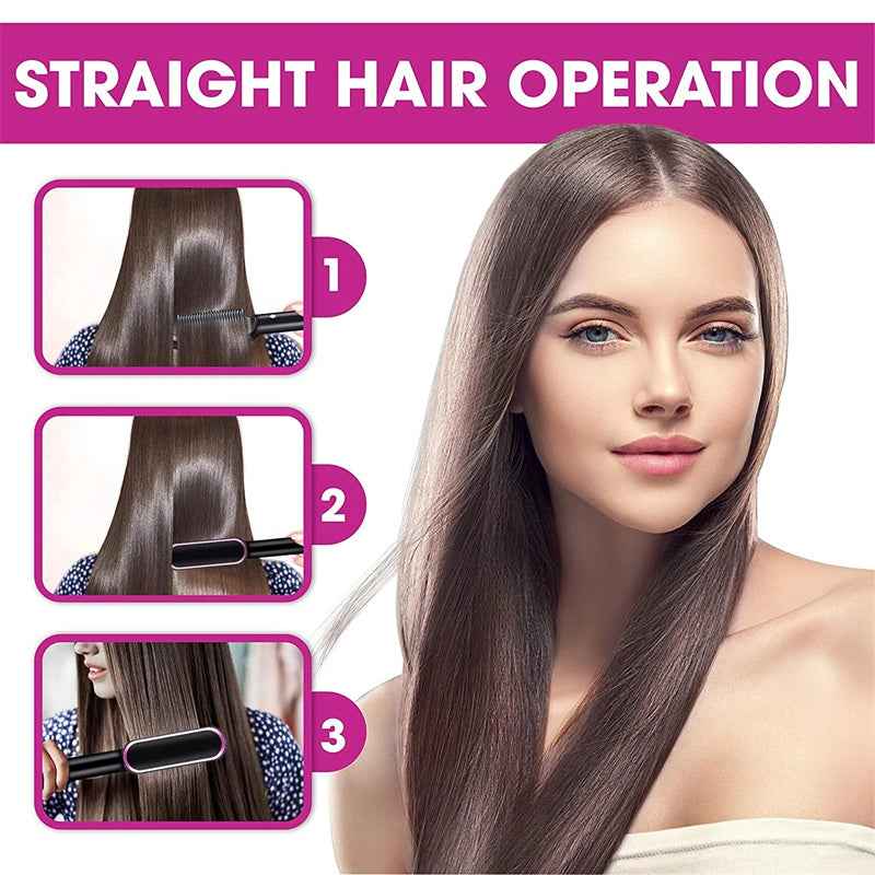 Petra store 2 In 1 Hair Straightener showing step by step straight hair operation on smooth shiny hair