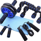 Petra store 5-in-1 Home Sports and Fitness Kit with ab roller, push-up bars, jump rope, hand grip, and exercise mat