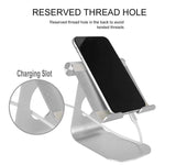 Petra store silver Stand For iPads and Tablets with charging slot and reserved thread hole holding a smartphone