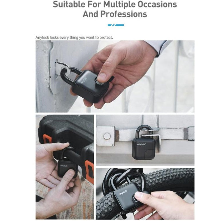 Petra store keyless outdoor security lock shown securing gate latch toolbox and bicycle for versatile outdoor protection