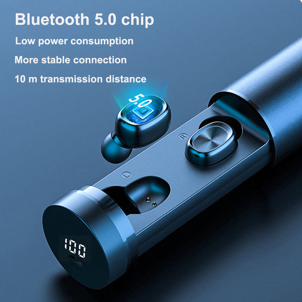 Petra store Wireless Bluetooth Earbuds metallic charging case with LED battery display and in ear design