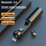 Petra store Wireless Bluetooth Earbuds with metallic cylindrical LED display charging case and touch controls