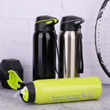 Petra store bike water bottle in green with flip lid plus black and silver stainless steel bottles