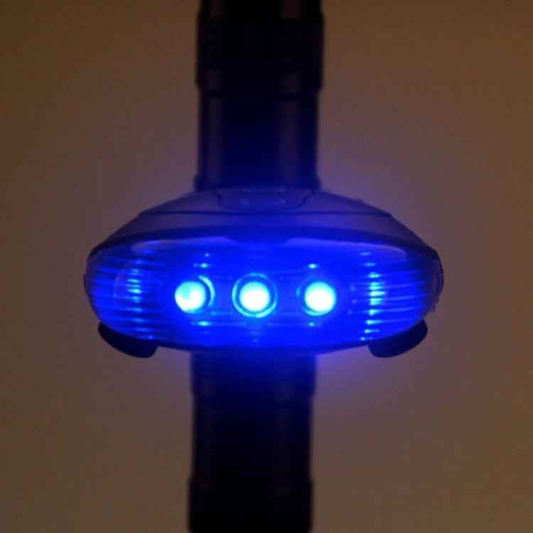 Petra store Bicycle Tail Light glowing blue with three LED lights for bike safety