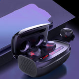 Bluetooth earbuds with charging case from Petra store featuring sleek black design and LED indicators