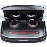 Petra store Bluetooth earbuds with charging case in sleek black design with digital display