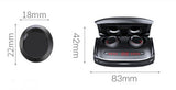 Bluetooth earbuds with charging case showing compact size and digital battery display from Petra store