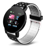 Petra store Bluetooth Smart Watch with black perforated strap and multiple health tracking features