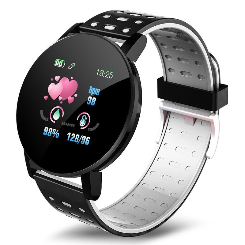 Petra store Bluetooth Smart Watch with black perforated strap and multiple health tracking features