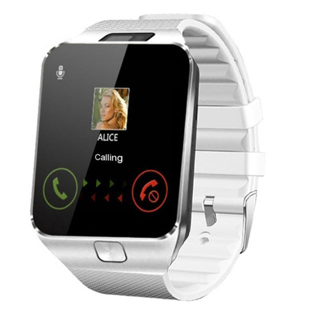 Bluetooth smart watch with call reminder showing incoming call screen and white strap
