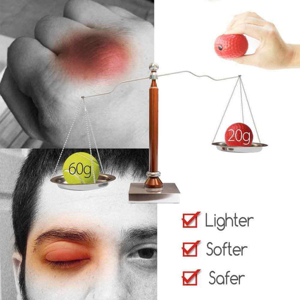 Boxing Reflex Speed Punch Ball comparison showing lighter 20g weight versus 60g with benefits of being lighter softer and safer