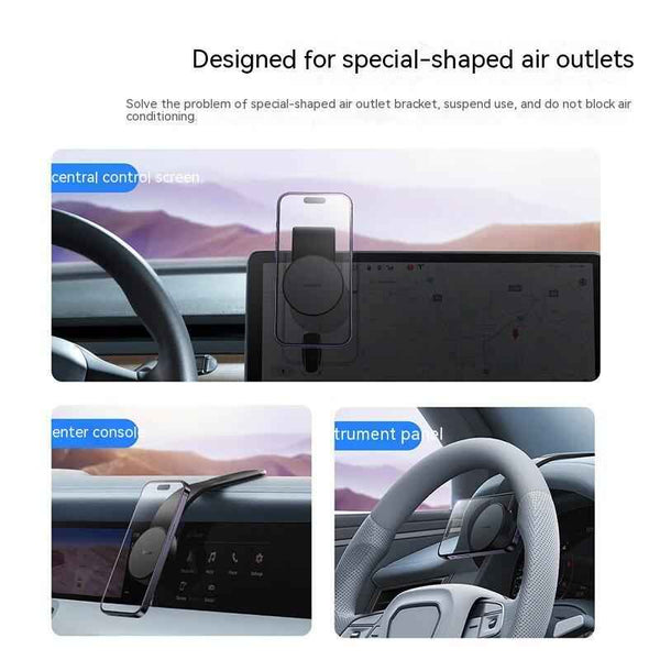 Car Mobile Phone Holder designed for special-shaped air outlets displayed in a car interior by Petra store