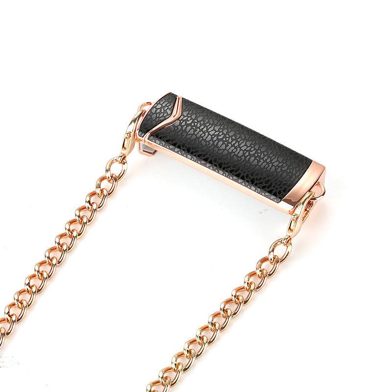 Petra store rose gold chain strap with textured black leather shoulder pad and clips for crossbody chain for smartphones