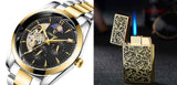Men's Business Mechanical Watch with gold and silver steel band and black dial from Petra store