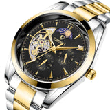 Petra store men's business mechanical watch with black dial and gold silver stainless steel band