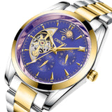 Petra store Men's Business Mechanical Watch with gold and silver metal band and blue dial