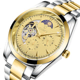 Petra store men's business mechanical watch with gold and silver stainless steel band