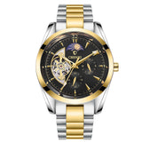 Men's Business Mechanical Watch with gold and silver band and black dial from Petra store