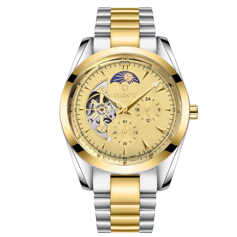 Men's Business Mechanical Watch with gold and silver stainless steel band from Petra store