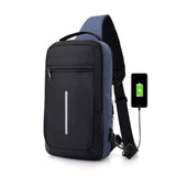 Petra store black and gray chest bag with USB charging port for fitness and wellness