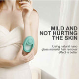 Woman using Petra store Crystal Hair-Remover in green for gentle skin-friendly hair removal
