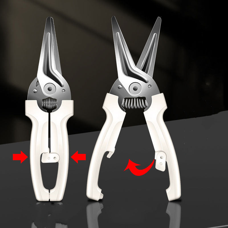 Petra store white stainless steel kitchen scissors with spring handle and safety lock for cutting herbs and poultry