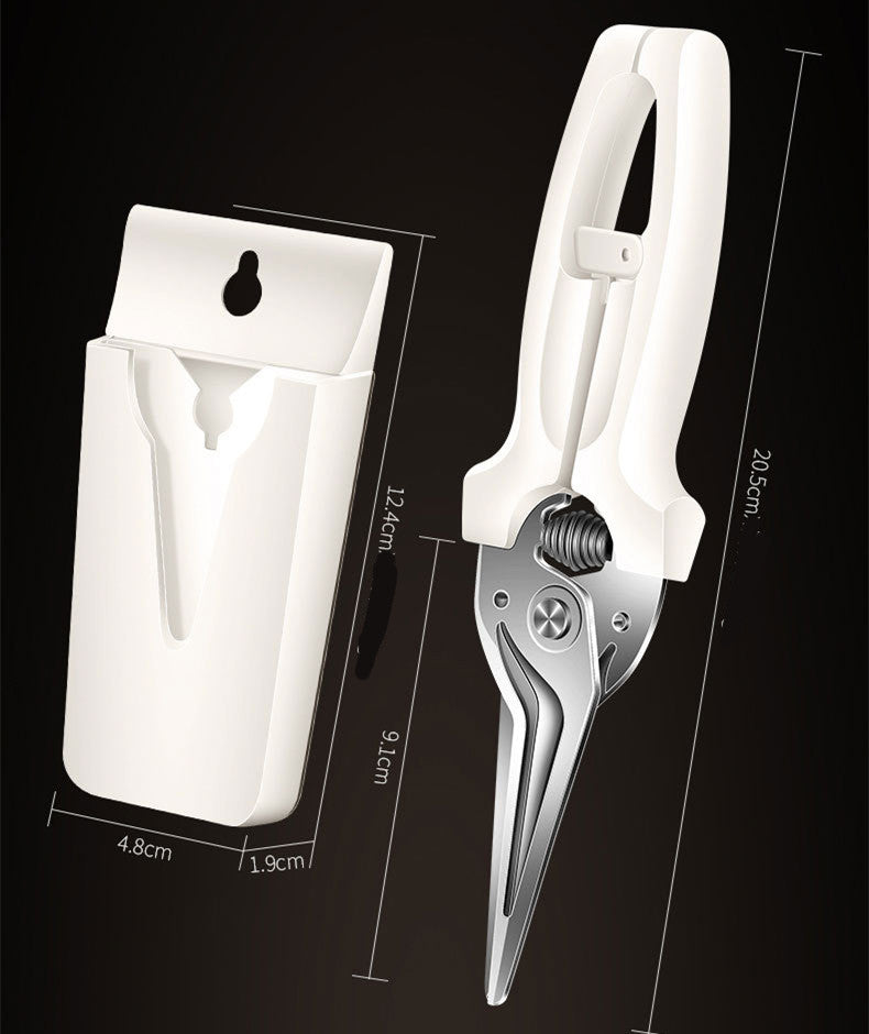 Petra store white kitchen scissors with stainless steel blades and wall mount sheath ergonomic handle