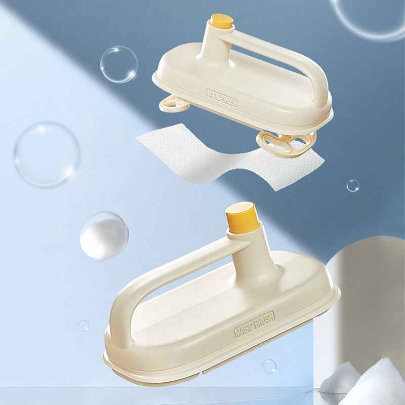 Petra store Cleaning Magic Brush with ergonomic handle and yellow button for easy household cleaning