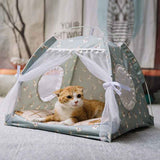 Petra store cozy pet bed for small pets with tent design and mesh windows featuring a cat inside