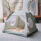 Cozy pet bed for small pets with soft cushioned interior and decorative netted canopy by Petra store