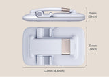 Portable phone stand for desk showing compact folded design with dimensions from Petra store