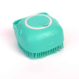 Petra store teal silicone dog bath brush with soft bristles and ergonomic design