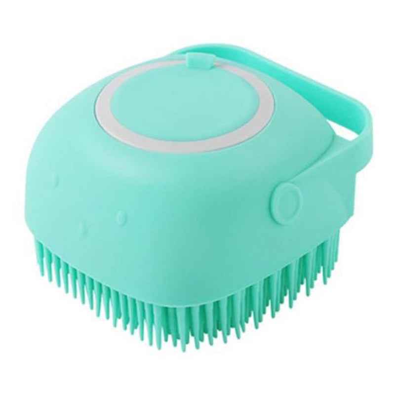 Petra store teal silicone Dog Bath Brush with soft bristles and ergonomic handle for easy grooming