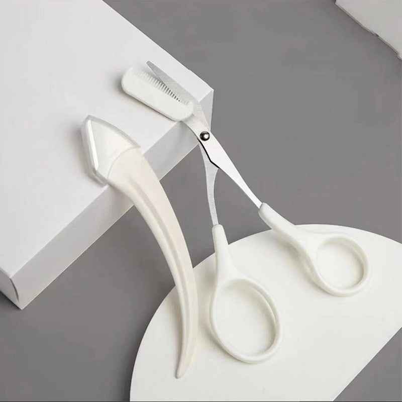 Petra store Eyebrow Trimming Knife With Comb and precision scissors in white for beauty and skincare