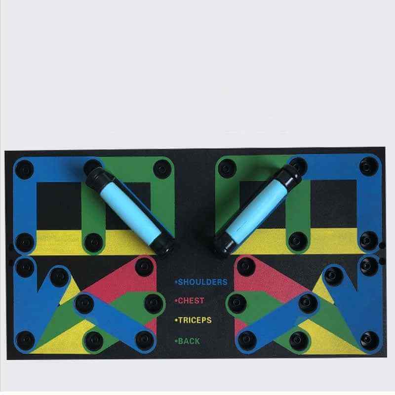 Petra store Push-up Board Bracket with color-coded grip positions for shoulders chest triceps and back