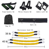 Fitness bounce trainer set with resistance bands ankle cuffs wrist sleeves foam handles and carrying bag