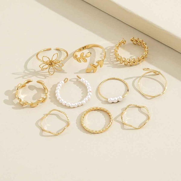 Petra store gold tone Flower Ring Set with floral and pearl designs for elegant fashion accessories