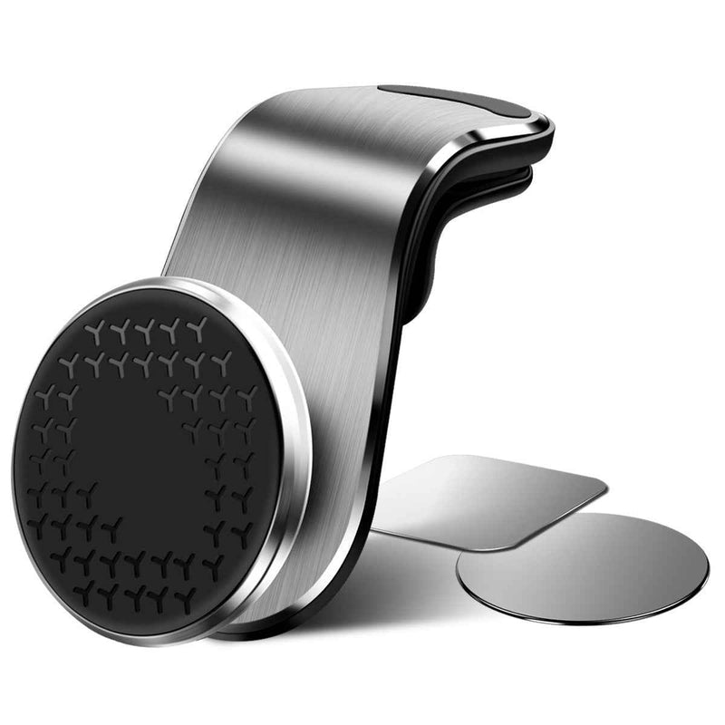 Petra store magnetic car smartphone holder with sleek metallic design and rubber grip