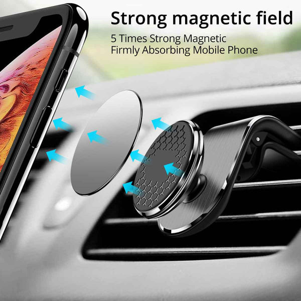 Magnetic Car Smartphone Holder from Petra store showing strong magnetic field attaching phone to car air vent