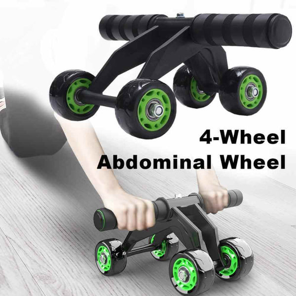 Four-Wheeled Abdominal Roller with green and black wheels for core fitness exercises by Petra store