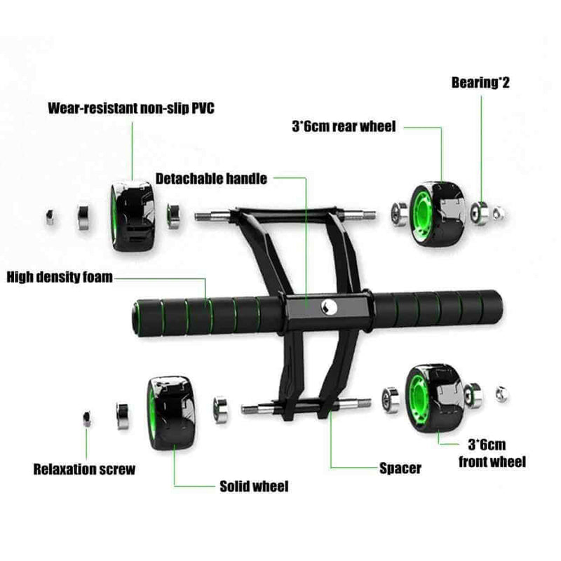 Four-Wheeled Abdominal Roller from Petra store with detachable handle and high density foam grips