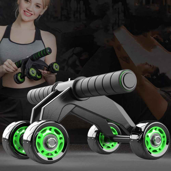 Petra store four-wheeled abdominal roller in black and green with ergonomic grip for core workouts