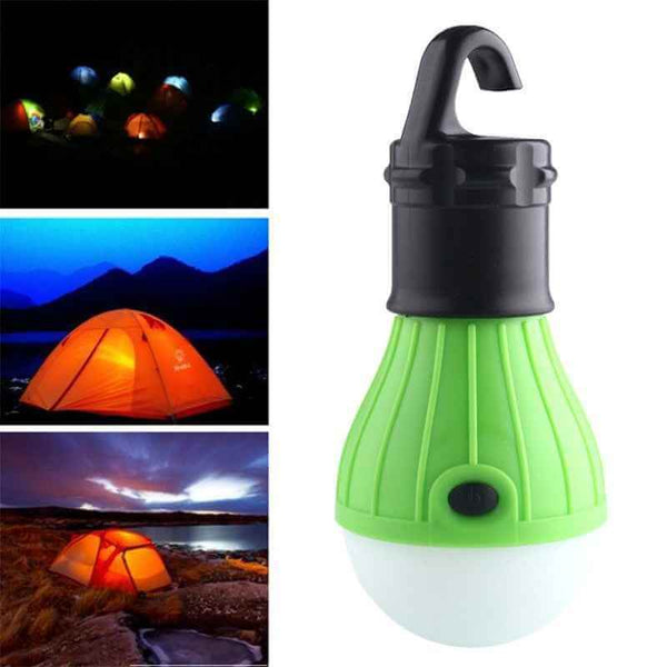 Green portable Camping Tent Lights with hook for easy hanging in outdoor camping tents