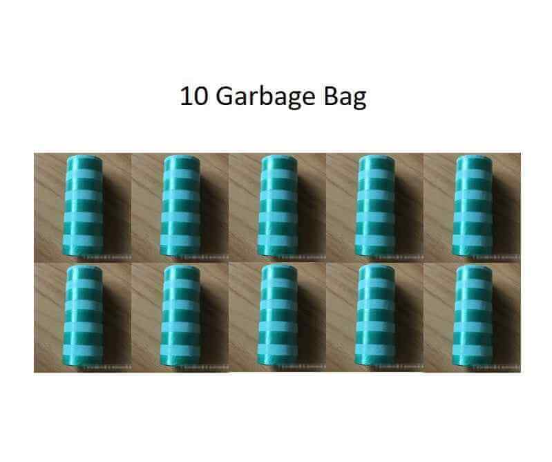 Ten rolls of green striped garbage bags for pet waste cleanup by Petra store Cat Litter Shovel Set accessory