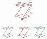 Foldable Dishcloth Shelf in pink silver and blue with measurements for home kitchen use