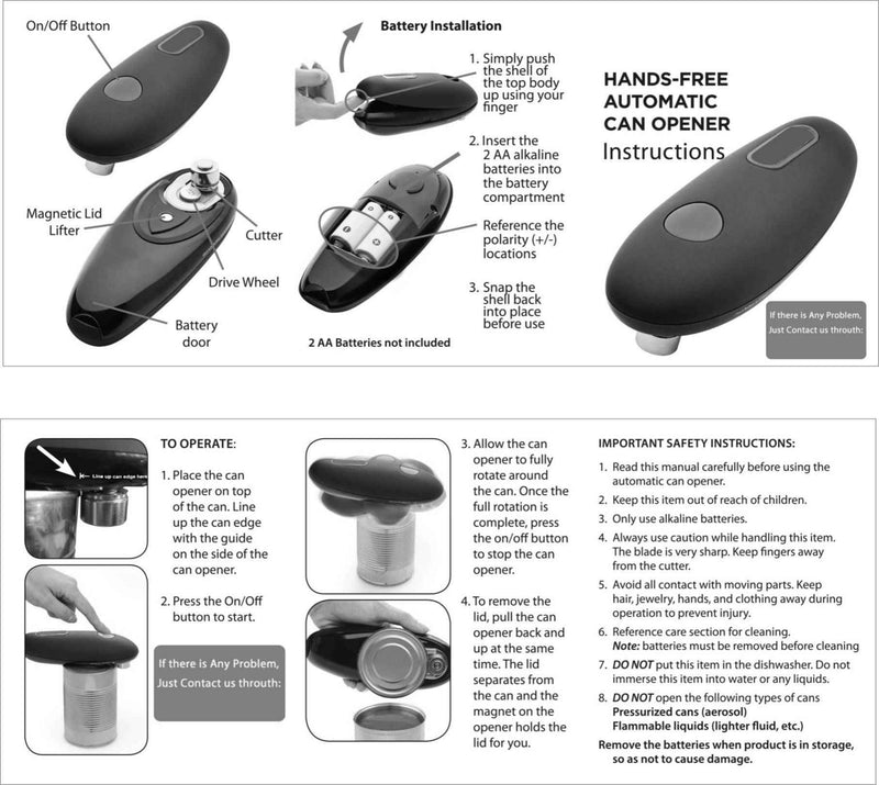 Petra store Hands Free Electric Can Opener with magnetic lid lifter and easy battery installation